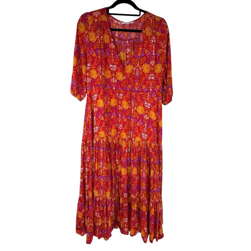 Abel the Label Floral Prairie Maxi Dress Bohemian Multicolor Tiered Womens S